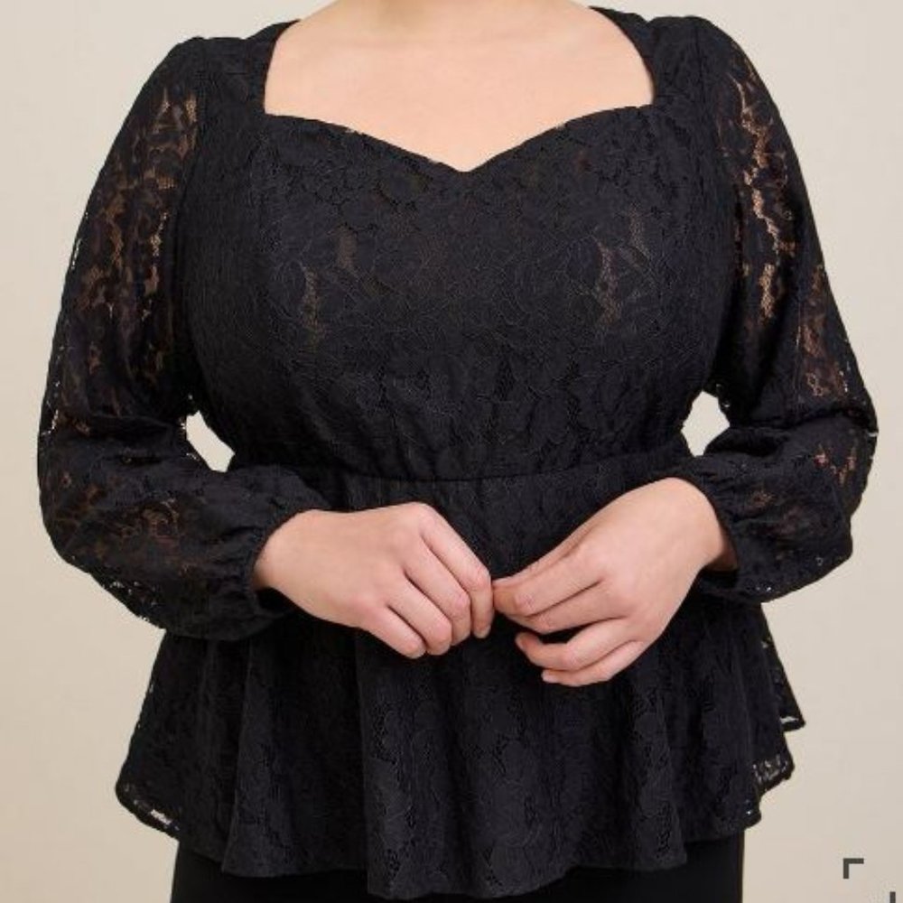 Torrid Peplum Lace Puff Sleeve Top